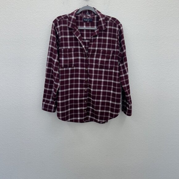 Abercrombie & Fitch Tops - Abercrombie & Fitch Burgundy Plaid Flannel Long Sleeve Button Up Shirt Womens XL